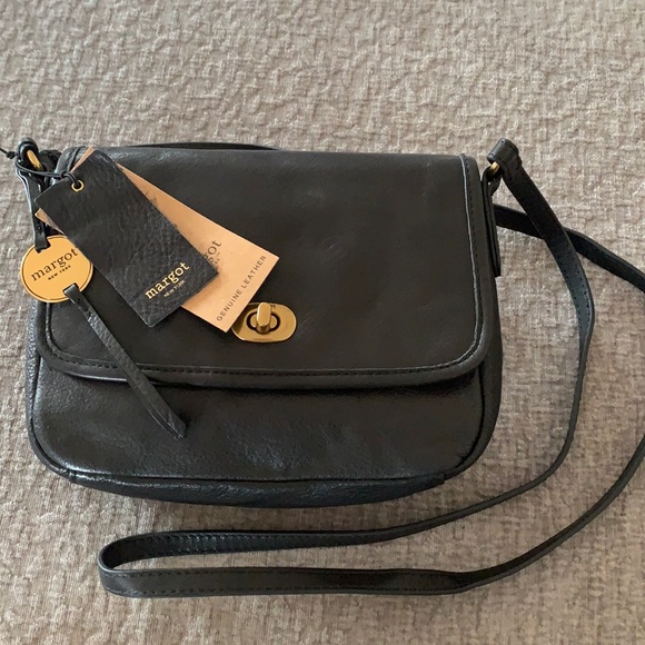 margot Handbags - Margot Classic Black Leather Purse With Cross Bod Strap NWT